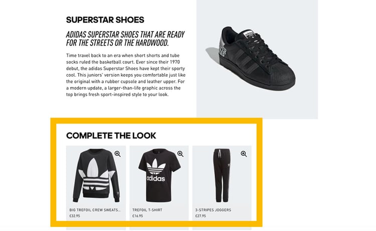 An example of cross selling with Adidas products