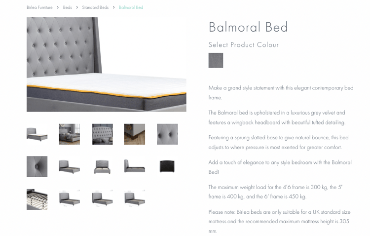 Balmoral bed product information from Birlea Furniture